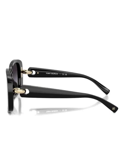 Tory Burch Pierced Oversized Square Sunglasses In Black