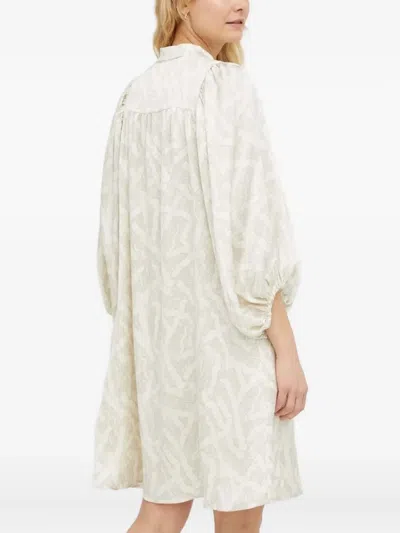 Bruuns Bazaar Sarias Geometric-print Puff-sleeve Mini Dress In Neutral