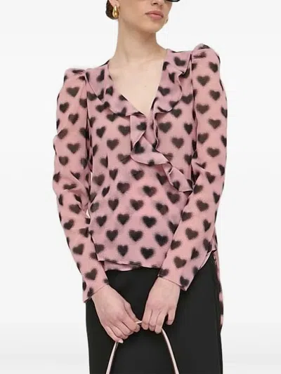 Silvian Heach Heart-print Ruffled Blouse In Pink