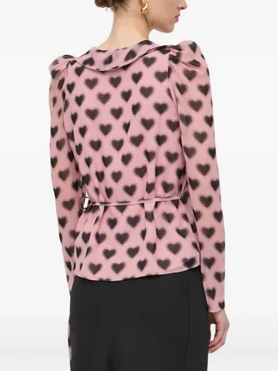 Silvian Heach Heart-print Ruffled Blouse In Pink