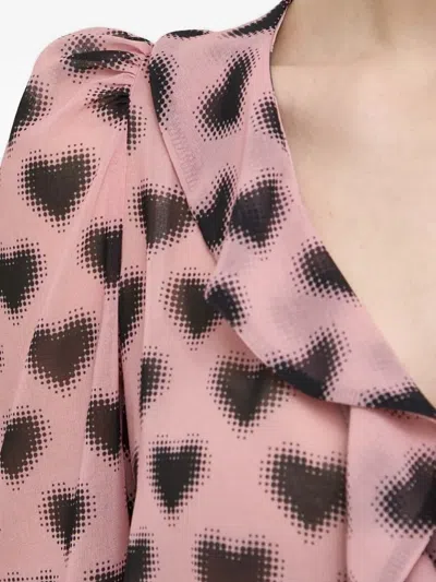 Silvian Heach Heart-print Ruffled Blouse In Pink