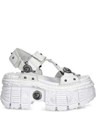 New Rock 100mm Studded Platform Sandals In White
