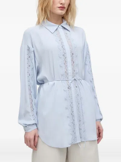 Bruuns Bazaar Lace-insert Belted Shirt In Blue