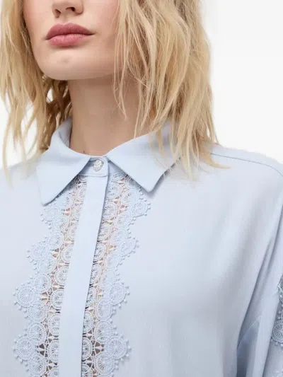 Bruuns Bazaar Lace-insert Belted Shirt In Blue