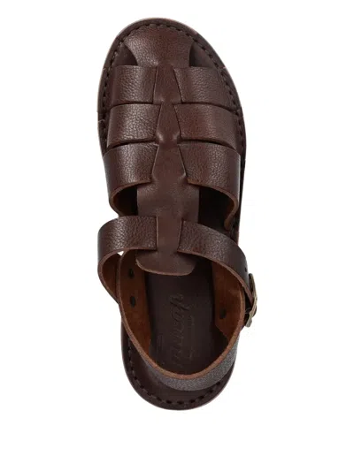 Fracap Leather Buckle Sandals In Brown