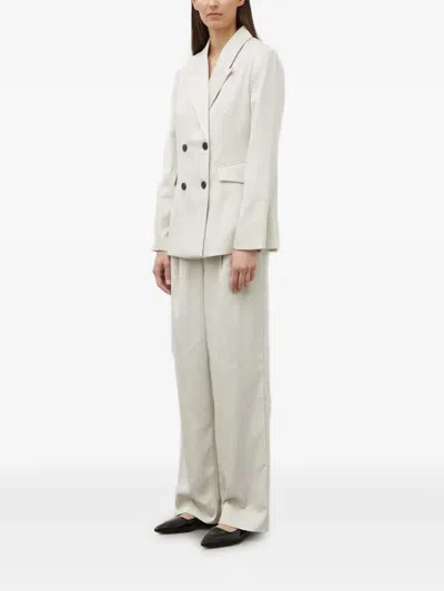 Bruuns Bazaar Pinstripe Double-breasted Suit Jacket In White