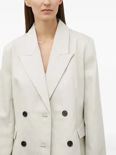 Bruuns Bazaar Pinstripe Double-breasted Suit Jacket In White