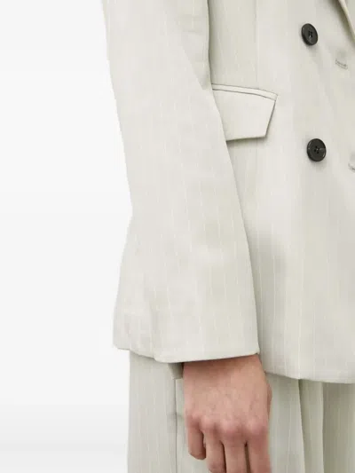 Bruuns Bazaar Pinstripe Double-breasted Suit Jacket In White