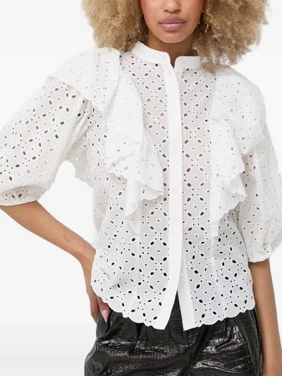 Notes Du Nord Honey Eyelet-embroidered Ruffle Blouse In White