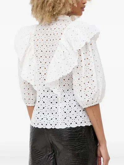 Notes Du Nord Honey Eyelet-embroidered Ruffle Blouse In White