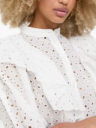 Notes Du Nord Honey Eyelet-embroidered Ruffle Blouse In White