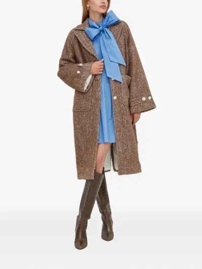 Custommade Herringbone Buttoned Single-breasted Coat In Brown