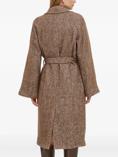 Custommade Herringbone Buttoned Single-breasted Coat In Brown