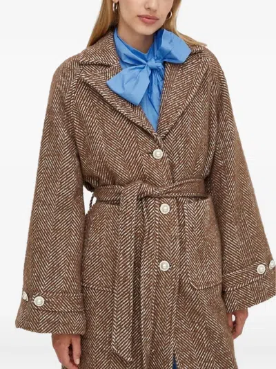 Custommade Herringbone Buttoned Single-breasted Coat In Brown