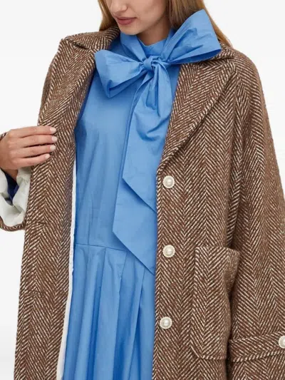 Custommade Herringbone Buttoned Single-breasted Coat In Brown