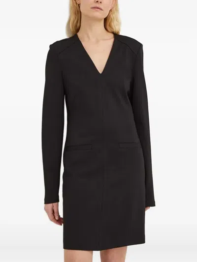 V领口袋迷你连衣裙