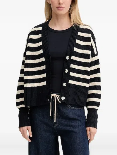 Munthe Tupper Striped Button-down Cardigan In Black