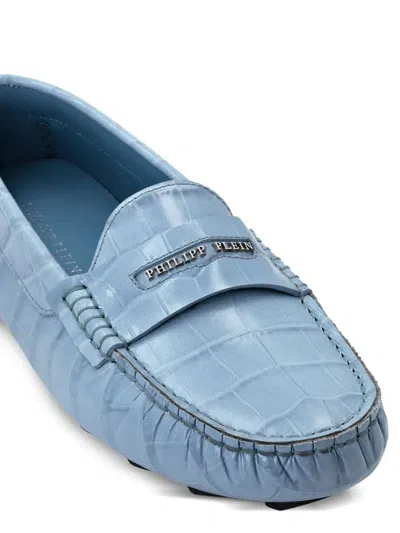 Philipp Plein Crocodile-embossed Loafers In Blue
