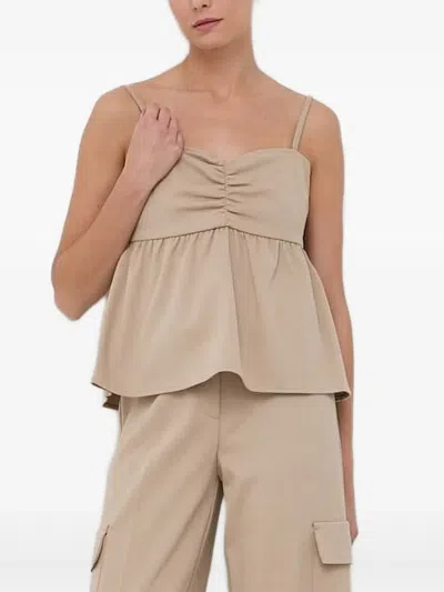 Notes Du Nord Gathered Peplum Top In Neutral