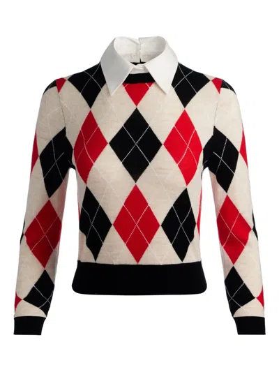Alice And Olivia Carolann Collared Argyle Sweater In Multi