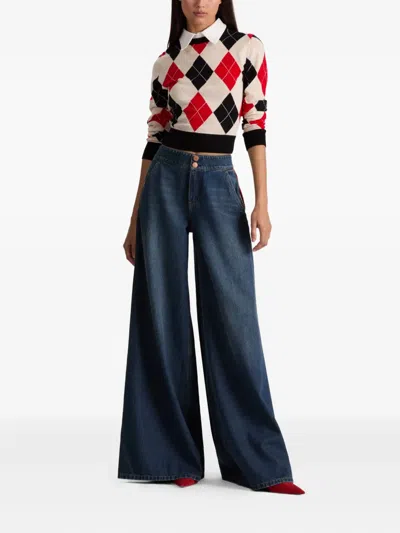 Alice And Olivia Carolann Collared Argyle Sweater In Multi