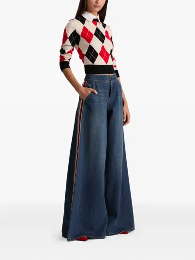 Alice And Olivia Carolann Collared Argyle Sweater In Multi