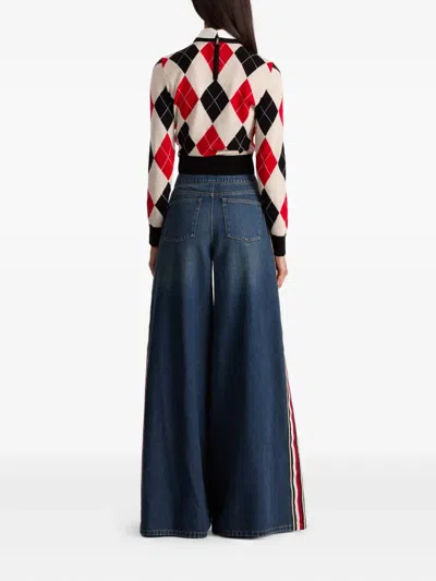 Alice And Olivia Carolann Collared Argyle Sweater In Multi