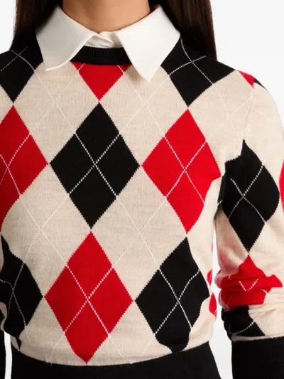 Alice And Olivia Carolann Collared Argyle Sweater In Multi