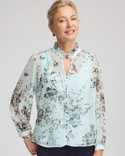 Chico's Striped Georgette Peasant Blouse In Blue Menthe