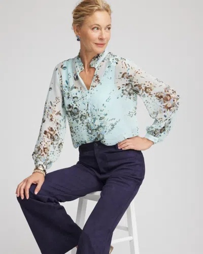 Chico's Striped Georgette Peasant Blouse In Blue Menthe