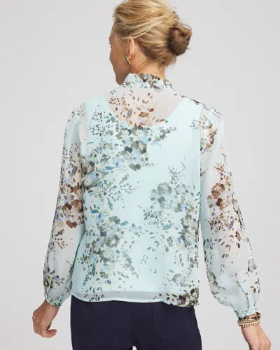 Chico's Striped Georgette Peasant Blouse In Blue Menthe