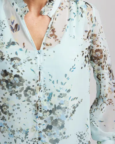 Chico's Striped Georgette Peasant Blouse In Blue Menthe