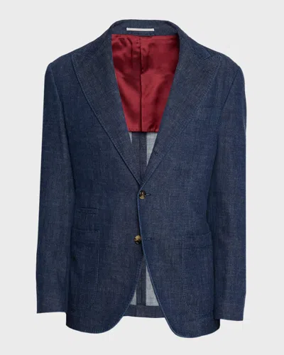 Brunello Cucinelli Single-breasted Cotton Denim Jacket With Patch Pockets In Blue