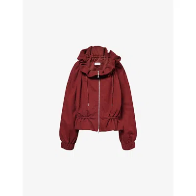 Dries Van Noten Womens Ruby Ruffled Raglan-sleeves Cotton-jersey Jacket In Red