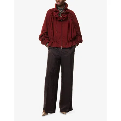 Dries Van Noten Womens Ruby Ruffled Raglan-sleeves Cotton-jersey Jacket In Red
