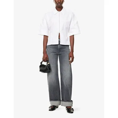 Mother Womens Moshpit Memories The Dodger Skimp Cuff Straight-leg Denim Jeans In Gray