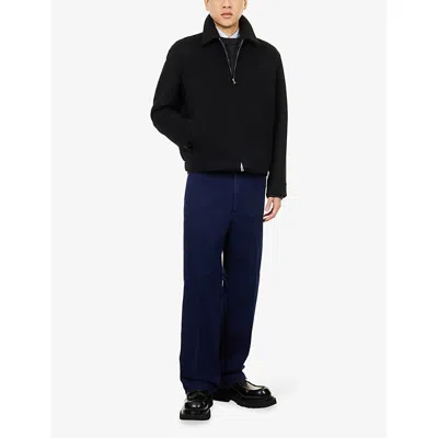 Gucci Men Black Jacket With Classic Collar And Web Motif On The Waist In Cotton Man In Black