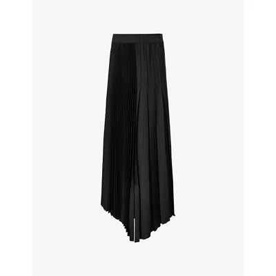 Allsaints Womens Black Jax Pleated Satin Midi Skirt In Black