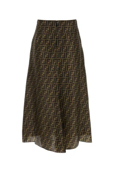Fendi Women Embroidered Silk Skirt In Brown