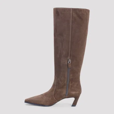 Stuart Weitzman Mid-height Suede Boots With Pointed Toe And Side Zipper In Brown