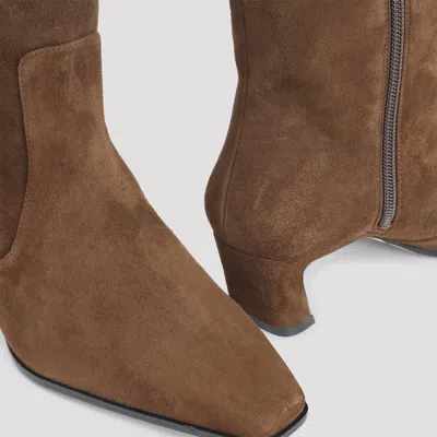 Stuart Weitzman Mid-height Suede Boots With Pointed Toe And Side Zipper In Brown