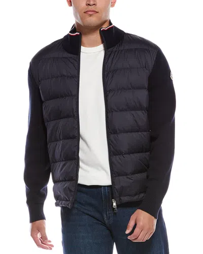 Moncler Cotton Cardigan Quilted Tricolor Collar In Black