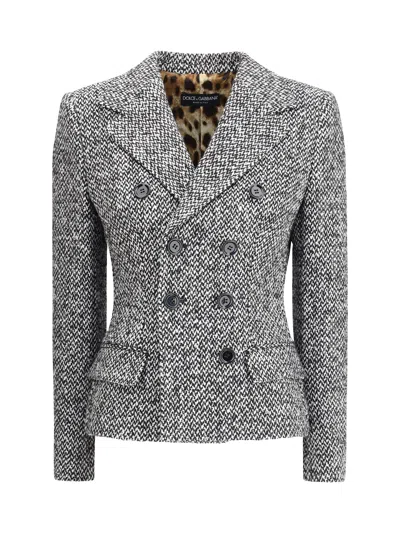 Dolce & Gabbana Single-breasted Speckled Wool-blend Jacket In Gray