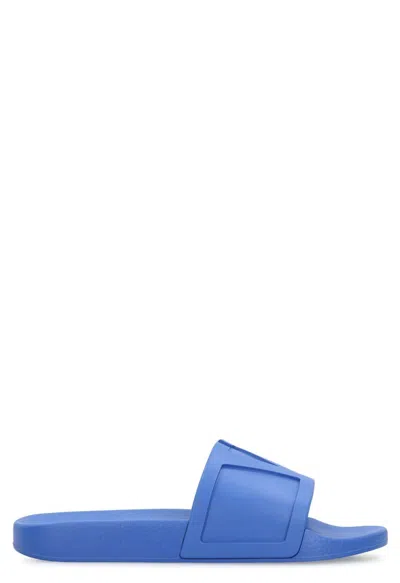 Valentino Garavani Wide Strap Open Toe Rubber Slides In Blue