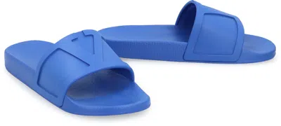 Valentino Garavani Wide Strap Open Toe Rubber Slides In Blue