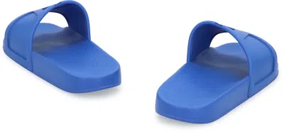 Valentino Garavani Wide Strap Open Toe Rubber Slides In Blue