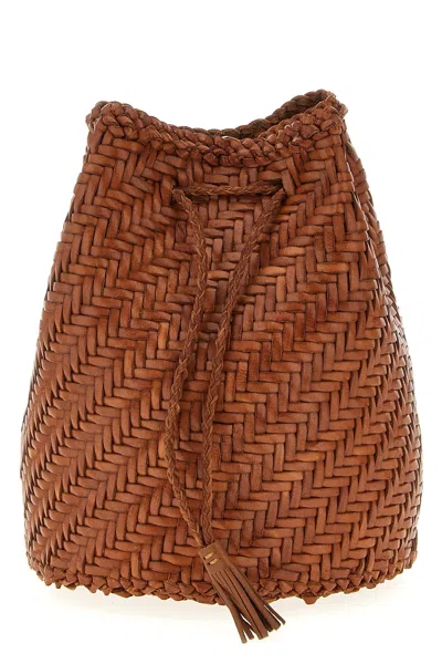 Dragon Diffusion Pompom Double Jump Leather Bucket Bag In Brown