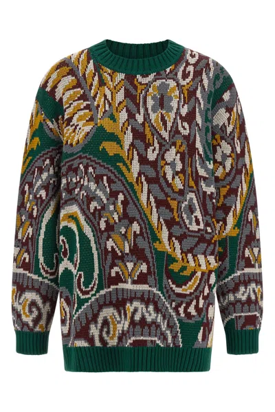 Etro Patterned Jacquard Wool Sweater With Dropped Shoulders In Multi