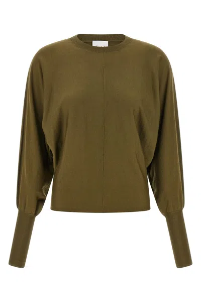 Nude Crewneck Wool Sweater With Bat Sleeves In Green