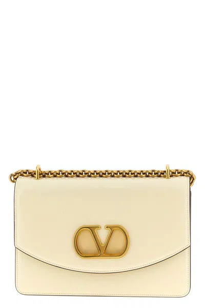 Valentino Leather Vlogo Signature Shoulder Bag In White
